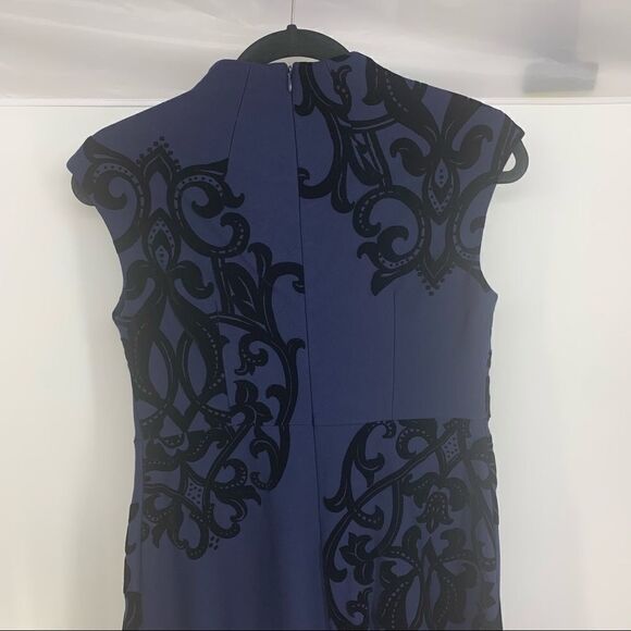 Chico's Navy Flocked Mock-Neck Sheath Dress - Picture 7 of 12